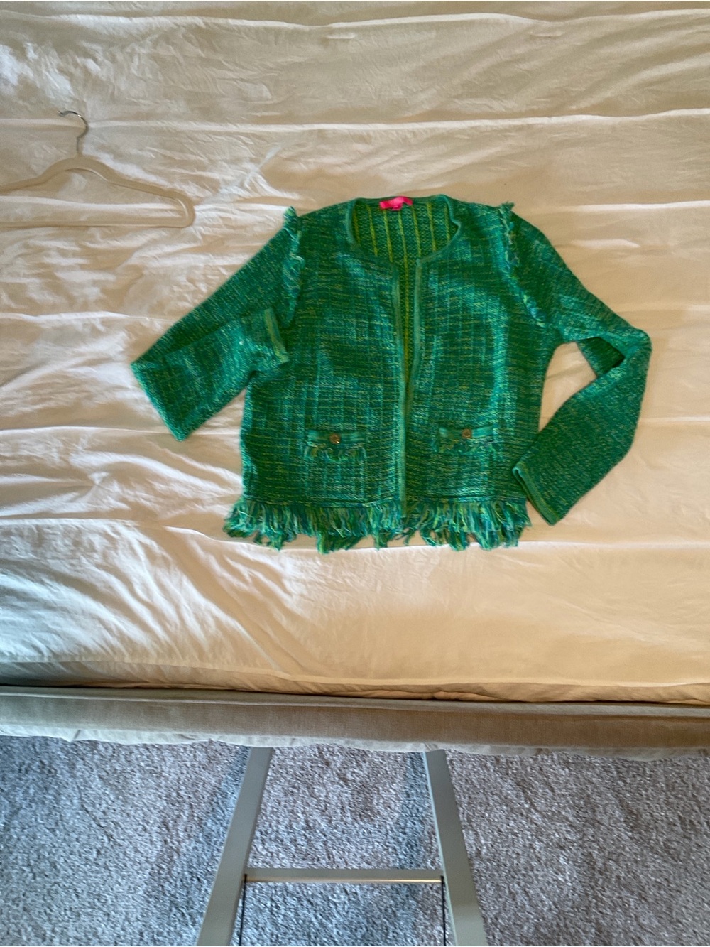 Lilly Pulitzer Green Tweed Fringe Jacket
